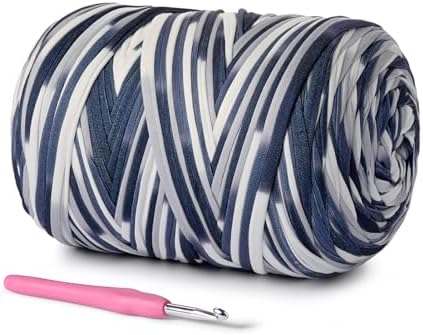 800g T-Shirt Crochet Yarn for Crocheting Crafts/Bags/Basket/Coaster,Hand Knitting Tshirt Yarn for Crochet,228yds T Shirt Yarns with High Elastic Thick Yarns Polyester Fabric（Black White-Grey）