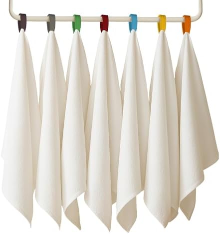 Flour Sack Towels| Tea Towel for Crafts| Kitchen Towels Cotton Blank Towel for Embroidery Baking Bread Proofing Linen Cover | Super Absorbent Dish Towels with Color Hanging Loops 7 Pack 18"x28" White