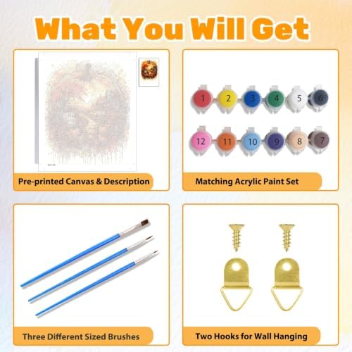CRZMODE Autumn Paint by Numbers Kit for Adults, Pumpkin, 16x16 inch
