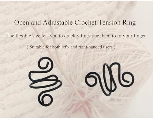 2Pcs Crochet Rings for Finger, Adjustable Open Yarn Guide Crochet Tension Ring for Crocheting Knitting Accessories Supplies Metal Yarn Tension Loop Ring for Finger (Black), SATONBEYI