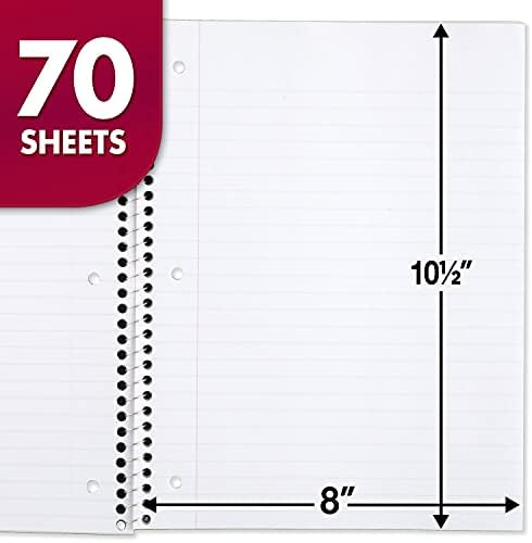 Mead Spiral Notebook, 24 Pack, 1 Subject, Wide Ruled Paper, 7-1/2" x 10-1/2", 70 Sheets per Notebook, Colors Will Vary (930203-ECM25)