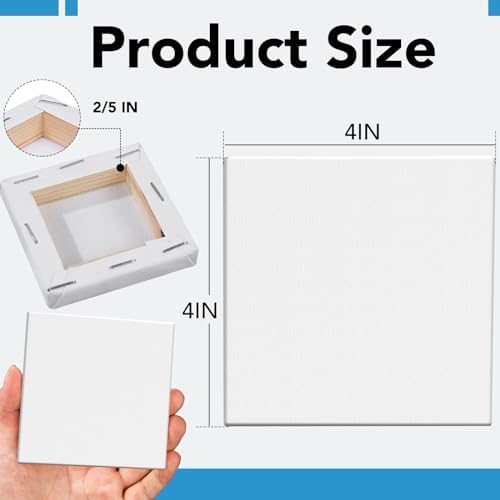 ESRICH Mini Canvases for Painting, 4x4In Canvas in Bulk 100 Pack, 2/5In Profile Small Square Canvas, Blank Canvases are Great for School Projects and Kids Birthday Parties, Home Decor Project.