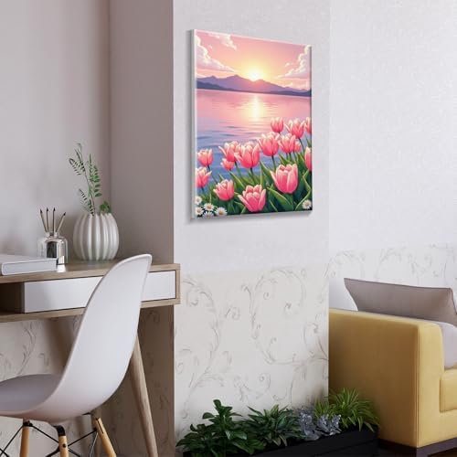 ATDMS Flowers Paint by Numbers Kit for Adults with Frame 8x12 Inch