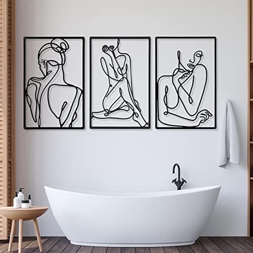 CHENGU 3 Pieces Metal Minimalist Abstract Woman Wall Art Line Drawing Wall Art Decor Single Line Female Home Hanging for Kitchen Bathroom Living Room