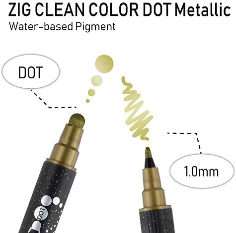 Kuretake CLEAN COLOR DOT Metallic Dual tip markers 6 Colors set, 0.5mm fine tip and a flexible dot tip, for Journals, Crafts, Illustration, Lettering, Planners, for Adult, Made in Japan
