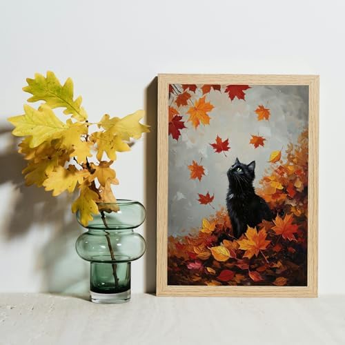 MIRCVSH Autumn Diamond Painting Kits for Adult Beginners,Black Cat and Fallen Leaves Diamond Art Kits for Adults,DIY Full Round Drill Gem Art Painting Crafts Kit for Home Wall Decor 12X16 Inch.
