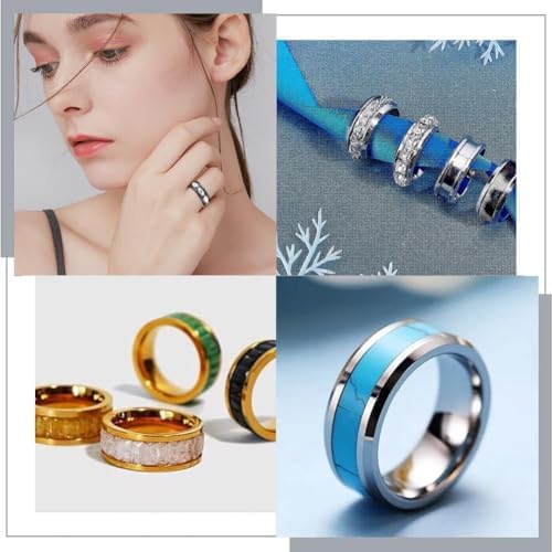 SUNNYCLUE 1 Box 12Pcs Stainless Steel Ring Blanks US Size 7 Grooved Finger Rings Blue Black Golden Ring Core Blank Ring Cores Round Groove Empty Inlay Ring Blanks for Resin Crafts Jewelry Making Kits