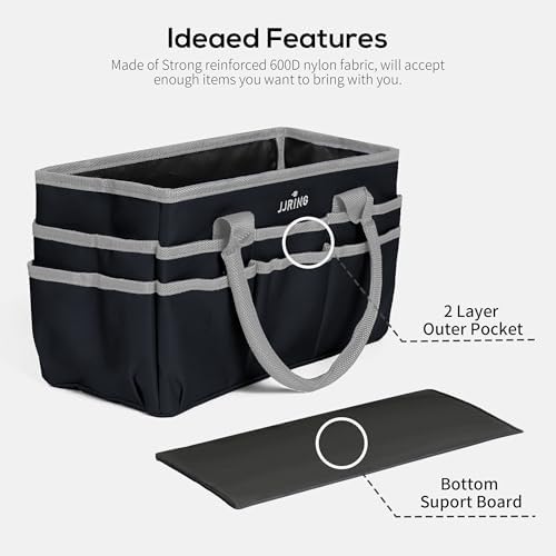 JJRING 600D Nylon Craft & Art Organizer Tote Bag With Pockets, Silver