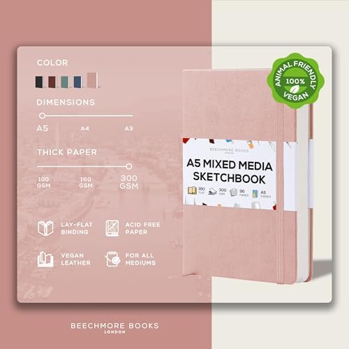 Beechmore Books A5 5.8x8.3 Mixed Media Sketchbook 300 GSM/140LBS