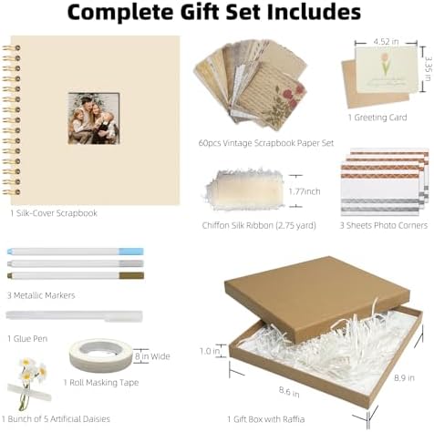 Vienrose Scrapbook Album Gift Set, 10x10 Inch, 40 White Pages, Off White