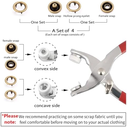 GTAAOY 9.5 mm Metal Snaps Buttons with Snap Pliers, 100 Set