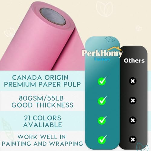 PerkHomy 48" x 2,400" (200') Light Pink Kraft Paper Roll for Craft Bulletin Board Paper Art Table Covering Crafting Gift Wrapping Bouquet Packing Parcel 80GSM 55LB (Light Pink, 48" x 200')