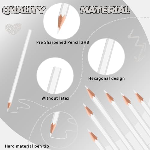 12 Pack White Colored Pencils for Kids, Pre-sharpened Art Pencils Back to School Supplies Set, Drawing Sketching Pencils for Students, Teachers, Classroom