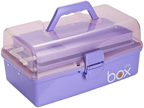 Kinsorcai 12'' Three-Layer Clear Plastic Storage Box/Tool Box, Multipurpose Organizer and Portable Handled Storage Case for Art Craft and Cosmetic (Purple)