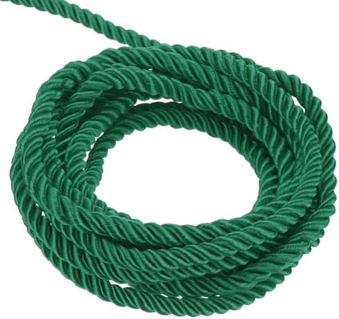 MECCANIXITY Twisted Cord Trim, 11 Yard 5mm 3-Ply Twine Braided Rope Shiny Thread String for Craft Gift Bag Curtain Christmas Decor, Forest Green - 10m