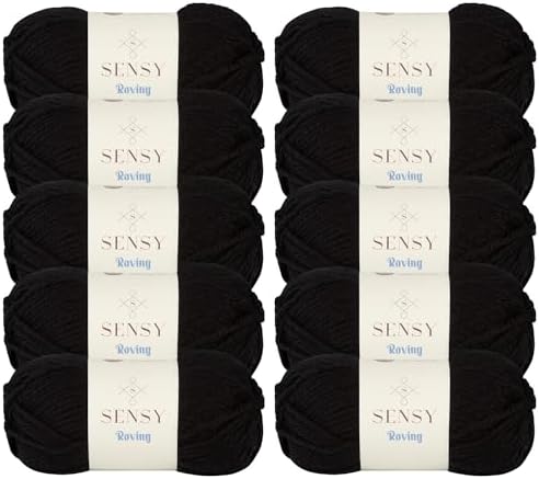 S Sensy Roving - Premium Acrylic&Wool Blend Yarn 10 Skeins Black 131 Yards