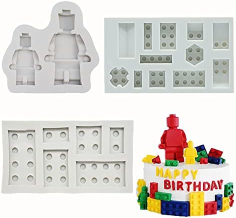 3pcs Building Bricks Robots Silicone Molds for DIY Candy Making Tools | Fondant Chocolate Mold Desserts Ice Cube Gum Clay Biscuit Plaster Resin Cupcake Topper Cake Border Decor Moulds
