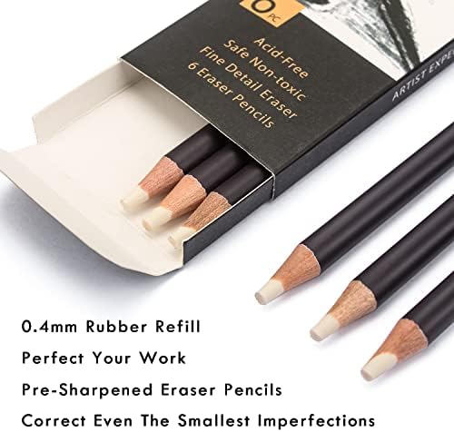 Brusarth Eraser Pencils Set - Professional 3pc Erasing Small Details or Add Highlights for Sketching, Colored Pencils, Charcoal Drawings. Fine Detail Eraser for Beginners & Artists