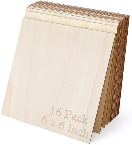 Blisstime 16PCS 6x6 Inch Wood Squares Unfinished Square Wood Pieces for Crafts,Painting, Writing, DIY Supplies, Engraving and Carving, Home Decorations (6x6 Inch 16Pcs)