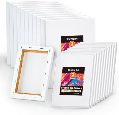Shuttle Art Canvas for Painting, 20-Piece Multi-Pack 5x7 & 8x10 Inch Stretched Canvas, 100% Cotton, Primed White Blank Canvases, Ideal Art Supplies for Kids Acrylic Oil Acrylic Pouring