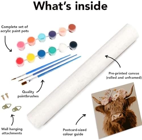 Canrichshop Cow Adult Paint by Number Kits,Highland Cow DIY Acrylic Painting by Numbers Without Frame,Easy Oil Adult Paint by Numbers on Canvas for Decor 16x20inch