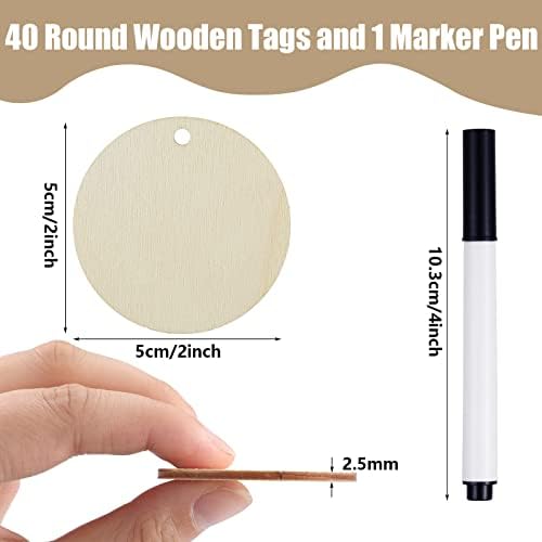 Jetec 2" 40 Pcs Wood Circles for Craft Blank Round Wood Ornament Gift Tag