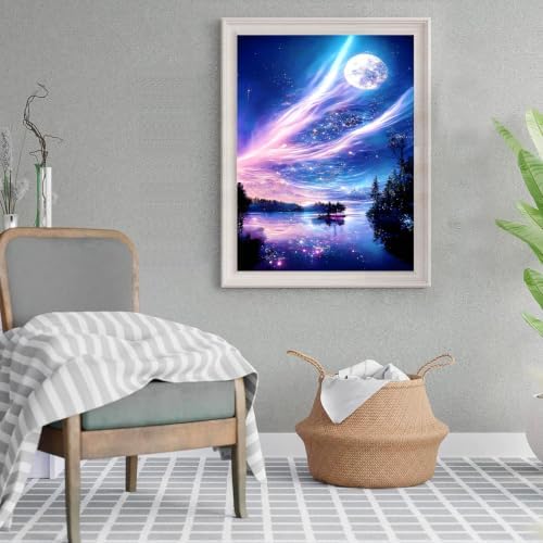 WNPOKN Aurora Moon Diamond Art Kits for Adults 12x16Inch