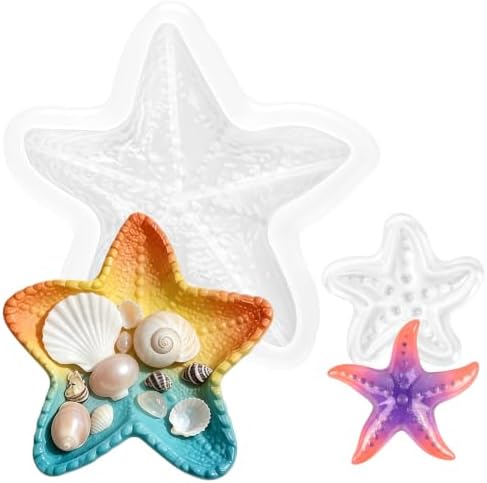 2 Pcs Starfish Resin Mold 3D Starfish Silicone Epoxy Resin Tray Mold for DIY