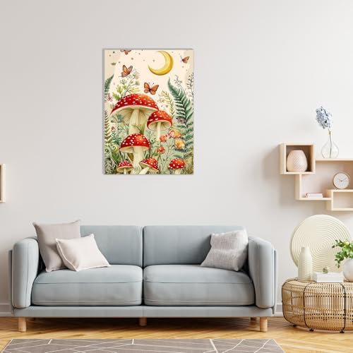MAXBYE Mushroon Paint by Numbers Kit for Adults with Frame and Wooden Easel, Easy Moon Painting Numbers Art Kits on Canvas, DIY Forest Acrylic Painting Kit for Gift Home Wall Garden Decor 10×14 in