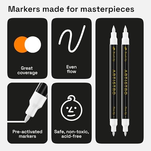 ARTISTRO 2 White Dual-Tip Fabric Markers Decorating Kit Permanent for Cloth