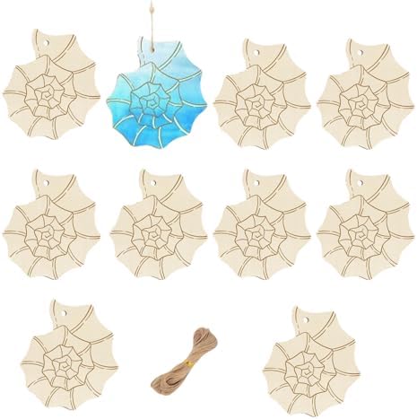 Blank Shells to Decorate, 10pcs Mother's Day Wooden Ornament 3.5x3.1 in Used for Painting and Decoration DIY Technology, Hanging skrnrhrery