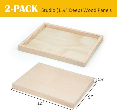 Falling in Art 2 Pack 9x12'' Unfinished Gallery Birch Wood Canvas Panels | 1 1/2" Deep Art Cradle Boards for Painting, Pouring, Burning,Epoxy Resin, Laser Engraving Cutting