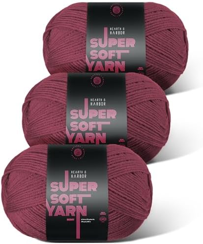 Acrylic Yarn for Crocheting & Knitting – Soft Crochet Yarn for Crocheting, 3 Pack of 370 Yards, Perfect for Crafts & Amigurumi, Medium Worsted Weight 4, Berry