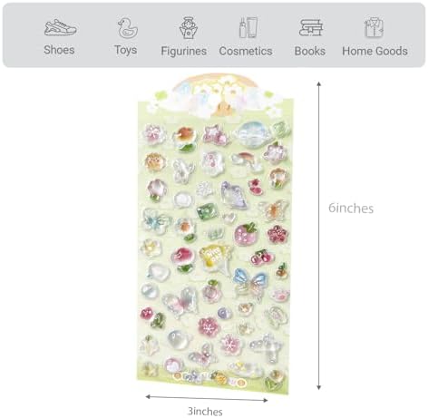 3D Cute Stickers Cartoon Butterfly Flowers Green Fruit Puff Stickers Kawaii Mini Puffy 3D Reusable Puffy for Scrapbooks Planner Journals Laptops Phone Case Decoration