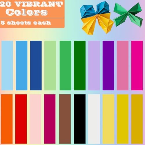 100 Sheets Origami Paper, 20x20 cm/8 Inch Large Origami Paper Double Sided(70gsm), 20 Colors, Perfect for Kids DIY School Arts Crafts Projects Children Adults