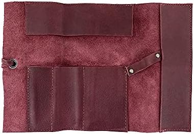 Hide & Drink, Rustic Pencil Roll Pouch, Multi-Purpose Storage Wrap for Scissors, Earphones, Organizer for Craft, Full Grain Leather, Handmade, Sangria