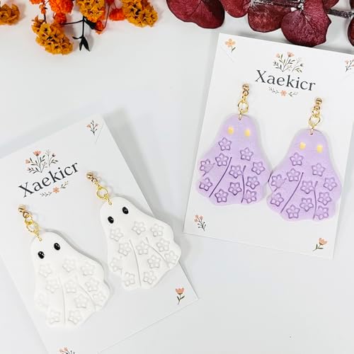 Xaekicr Halloween Ghost Polymer Clay Cutters with Floral Pattern – Cute Clay Earring Cutters Set for DIY Earrings – Polymer Clay Molds and Clay Tools for Halloween Jewelry Making