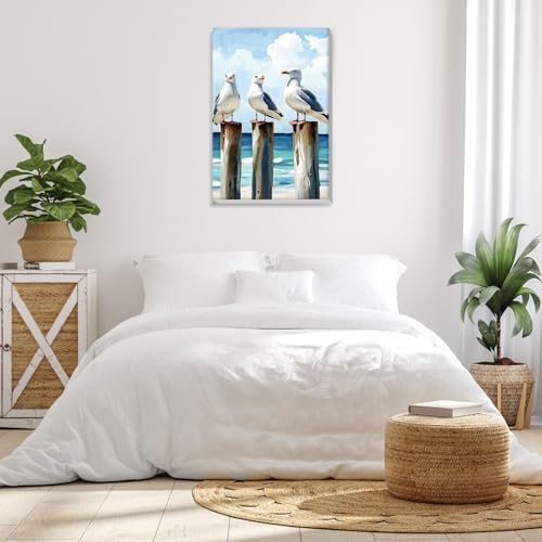 Bowetile Framed Paint by Numbers Seagull for Adults Beginners, Adults' Paint-by-Number Seagull Kits, Easy Adult Paint by Number Kits on Canvas, Acrylic Animals Number Painting for Home Decor, 8x12in