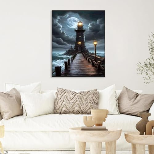 AOSGEDY Paint by Numbers for Adults Beginner, Lighthouse Adult Paint by Number Kits on Canvas, DIY Acrylic Oil Easy Painting by Numbers Kits for Home Wall Decor 16X20 Inch (Without Frame)