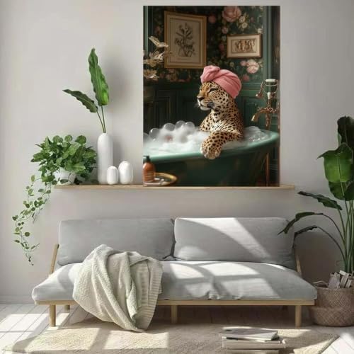 Bathtub Cheetah Diamond Art Kits for Adults Diamond Painting Kit for Adults