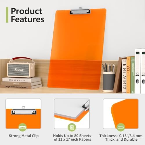 Extra Large Clipboard, 11 x 17 Orange Plastic Drawing Board
