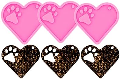 3pc Shiny Heart with Paw Cutout Resin Silicone Molds, Keychain Mould Crafts Epoxy Resin Art DIY with 10PC Key Ring(DY0404+DY0404+DY0404)