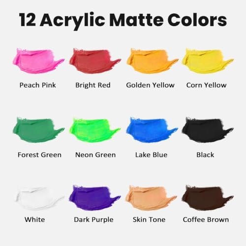 Acrylic Paint Set 12 Colors 30ml Paint Bottles with Precision Applicator Tip, Water-Based Craft Paint for Detail Painting Wood Rock Fabric DIY Project