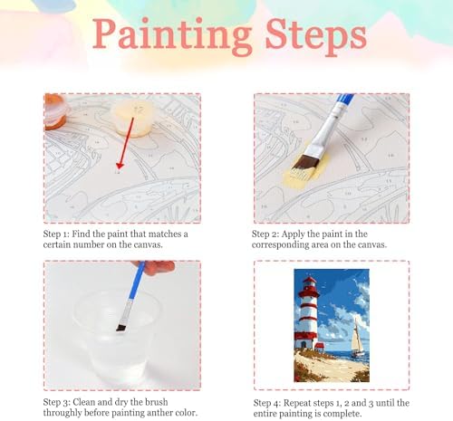 Auremi Lighthouse Paint by Number Kits for Adults,Landscape Paint by Number on Canvas with Frame DIY Painting with Number Acrylic Oil Paint Kits for Home Decor 8x12 Inch