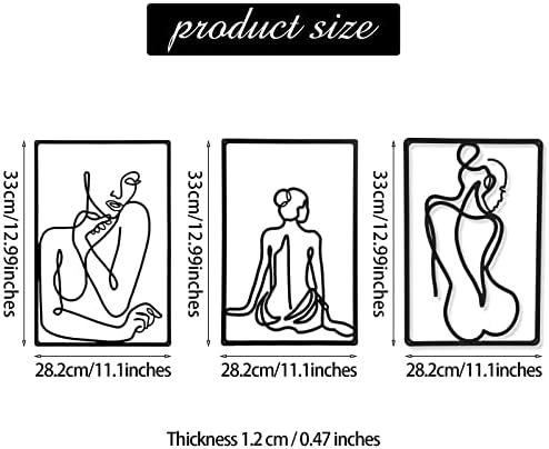 CHENGU 3 Pieces Metal Minimalist Abstract Woman Wall Art Line Drawing Wall Art Decor Single Line Female Home Hanging for Kitchen Bathroom Living Room