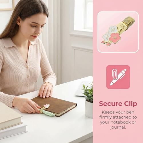 2pcs Pen Clip for Notebook Metal Loop Holder Journal Accessory Floral Spring Pencil Organizer Pocket Decorative Writing Tool