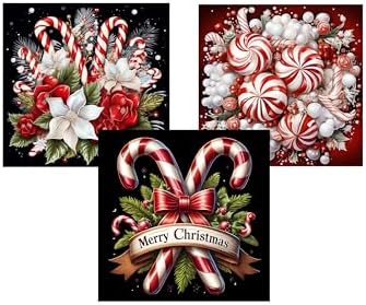 EIBEILI Christmas Diamond Painting Set, 3-Piece Diamond Painting Set (Adults), 5D Diamond Painting Set (Adults), DIY Round Full Diamond Gemstone Art Painting, Home Wall Decoration, 12 x 12 inches