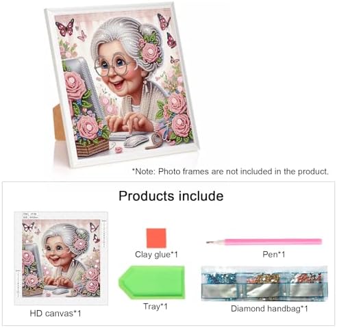 AiYuanzsh 5D Special Shape Diamond Art Kits for Beginners, Lovely Grandma Diamond Art Painting Kits for Adults, Crystal Rhinestones Diamond Art Painting for Home Wall Decoration Gift 12×12 inch