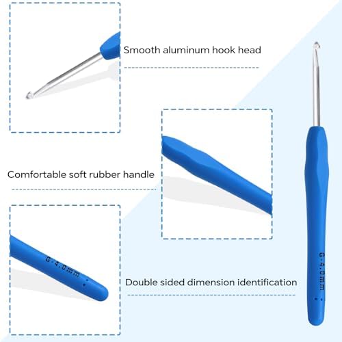 4mm Crochet Hook, Ergonomic Crochet Hook, Smooth and Extra Long  Knitting Needles, with Soft Rubber Ergonomic Handle and Aluminum Tip, Perfect Beginner and Arthritic Crochet Hooks (4 mm)