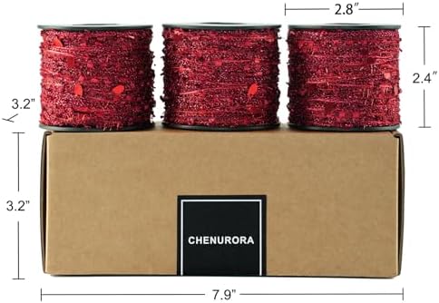 Artisanal Yarn Collection Multifiber Fancy Yarn for Knitting Crocheting Crafts DIY, Set of 3 Rolls (Red Teardrop Sequins)